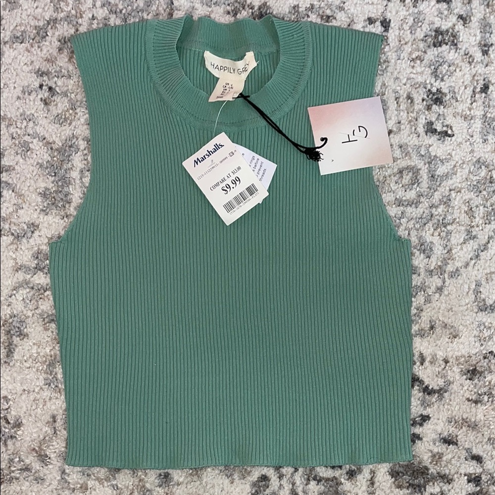 Green Ribbed Sleeveless Crop Muscle Tee